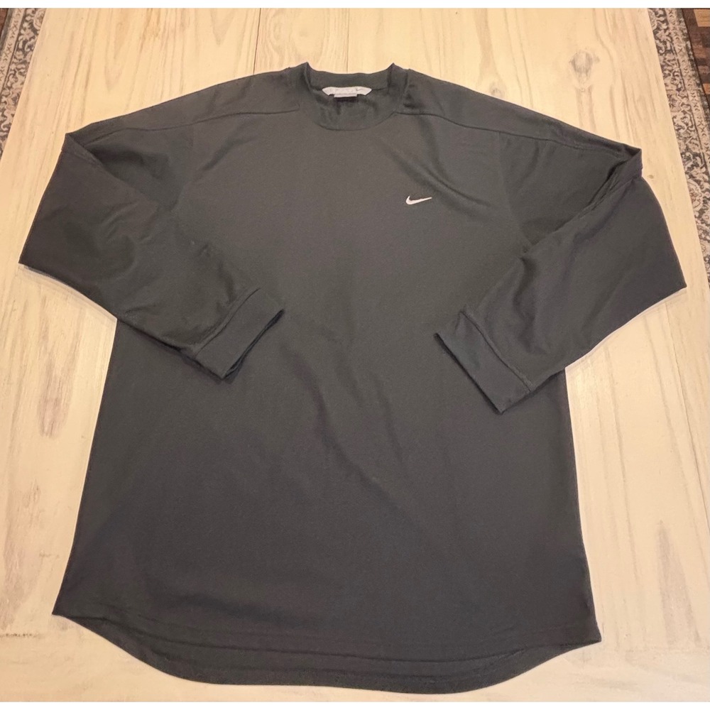 Nike Mens Long Sleeve Athletic Performance Shirt Black Embroidered Swoosh Large